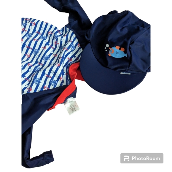 Baby One Piece Swimsuit with Sun Hat. 0-3 Months. Blue, Red, Whit… - Picture 5 of 9